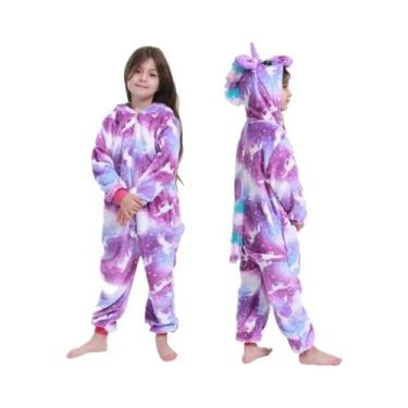 Imagem de Pijamas De Inverno Para Meninas, Macacão De Pelúcia Com Capuz De Unicó
