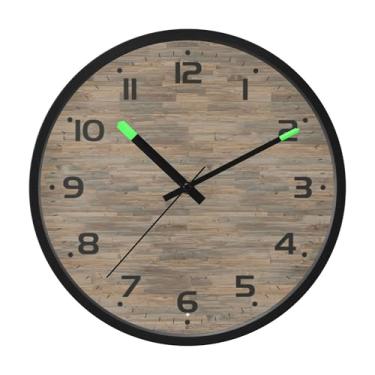 Imagem de SEHANY Relógio de parede de placa de madeira, silencioso, sem tique-taque, relógio redondo operado por bateria, controle de som, luz noturna, relógios de parede para sala de estar, cozinha, quarto