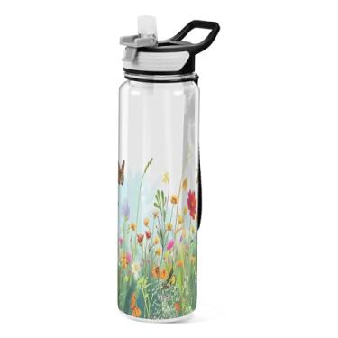 Imagem de ATTX Garrafa de água de jardim de verão em aquarela, 947 ml, à prova de vazamento e livre de BPA, garrafas de água reutilizáveis de plástico Tritan para viagens, academia, corrida, fitness #365