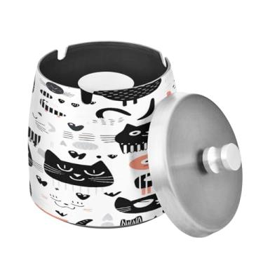 Imagem de Blueangle Cinzeiro fofo de gatos com tampa para cigarros, à prova de vento/chuva, aço inoxidável, sem fumaça, inodoro, cinzeiro para uso interno ou externo (339)