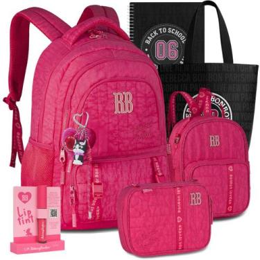 Imagem de Kit Mochila RB Rebecca Bonbon Crinkle Estojo Lancheira Escolar, Rosa