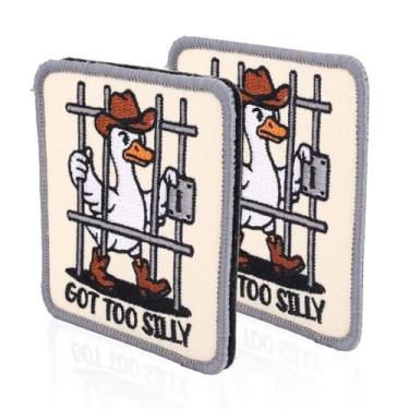 Imagem de 2pçs Got Too Silly Patch de Ganso, 7,7cm Ganso Preso Meme Engraçado Patches Gancho e Laço & Aplicação Bordada para Costurar/Passar para Colete Chapéu Mochila Jaqueta Entusiastas de DIY