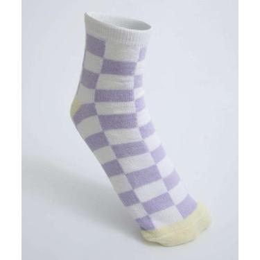 Imagem de Meia Cano Longo Feminina Estampa Quadriculada Marisa-76088, 34/39, Lil