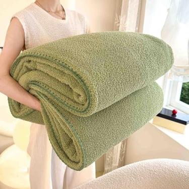 Imagem de Manta de lã cobertor feminino masculino para cama adulto casal solteiro para sofá inverno xale de lã dupla face grosso e quente inverno macio e confortável (verde, 200 x 230 cm)