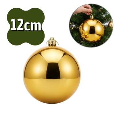 Imagem de Bola de Natal Gigante 25cm, 20cm, 15cm, 12cm - Vermelha, Dourada ou Prata Brilhante, Poliestireno, Decoração Luxo, 1 Unidade (DOURADA, 12CM)