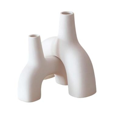 Imagem de Generic 2x Vaso moderno vaso decorativo presente de inauguração vaso de flores de cerâmica arranjo floral para prateleira de café lareira interna quarto, Branco