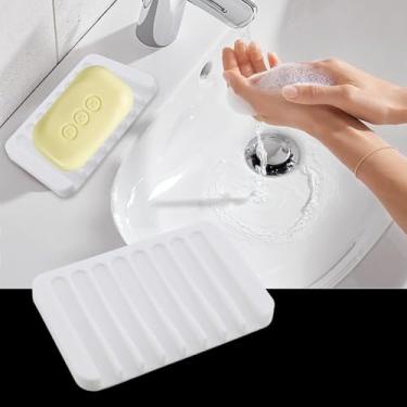 Imagem de Saboneteira pente de silicone para banheiro - 1 peça côncava e convexa autodrenante, serve para acessório de banheiro, suporte de sabão e bandeja de sabão seco