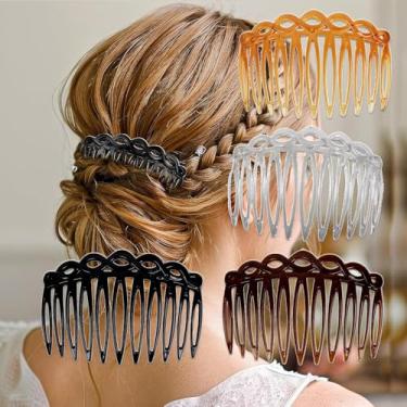 Imagem de 4 peças/conjunto de pentes laterais de cabelo francês, conjunto de acessórios de pente de cabelo feminino, pente decorativo de plástico, grampos de cabelo, véu de casamento de noiva, pentes de cabelo