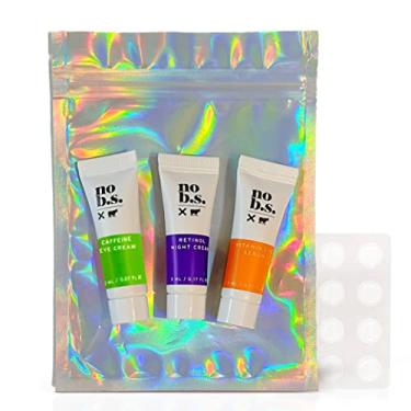 Imagem de Kit de minis de cuidados com a pele No B.S. (sem coisas ruins), soro de vitamina C e E com ácido hialurônico, creme noturno de retinol, creme para os olhos com cafeína, adesivos à prova d'água para