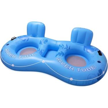 Imagem de Boia inflável para 2 pessoas, jangada extra grande para serviço pesado com compartimento refrigerador para bebidas e gelo, lounge flutuante 2 em 1 para piscina, rio, lago, quintal familiar – design