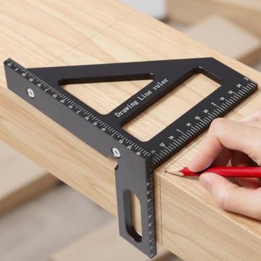 Imagem de Régua de medição multiângulo, régua de desenho de carpinteiro de precisão de 45/90 graus, régua de triângulo de layout métrico para medir marcação, alinhamento de corte e profissionais de construção