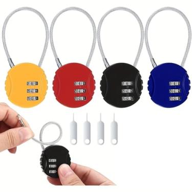 Imagem de Pacote com 4 fechaduras combinadas de 3 dígitos – Cadeados pequenos redefiníveis para bagagem, cadeado numérico portátil à prova d'água para armários de academia, mochila, mala de viagem e