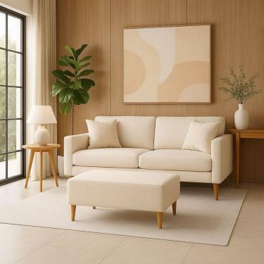 Imagem de Puff Bela Manu Decor Madri Pés Palito Tecido Sued Bege Claro