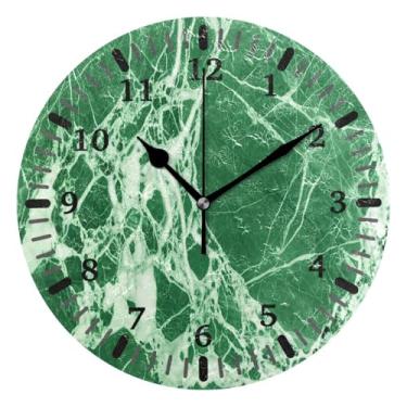 Imagem de CEBUGI Relógio de parede com texturas de mármore verde, operado por bateria, relógios redondos silenciosos, sem tique-taque, para cozinha, banheiro, quarto, escritório, decoração 25,4 cm