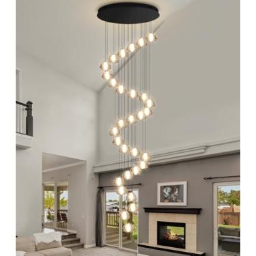 Imagem de Lustre moderno de 30 lâmpadas para tetos altos, lustre de cristal grande, luminária LED de braço longo para hall de entrada, saguão e escada, 3000K