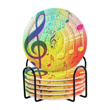 Imagem de STAYTOP 6 peças de porta-copos com suporte, notas de piano coloridas de algodão absorvente para decoração de mesa de café, acessórios de bar