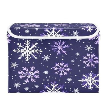 Imagem de CEBUGI Caixas de armazenamento com tampas, caixa de armazenamento de tecido dobrável, caixas organizadoras de cubo de floco de neve roxo e branco para prateleiras de quarto de armário de casa 40 x 30