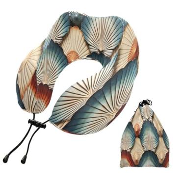 Imagem de CEBUGI Travesseiros de viagem portáteis em forma de U, travesseiro de pescoço de espuma viscoelástica com trava de corda ajustável para avião, viagem, trem, negócios, escritório, soneca (padrão de