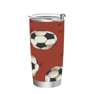 Imagem de STAYTOP Copo colorido de aço inoxidável de futebol de 590 ml, copo de café isolado com tampa e canudo, caneca de café de viagem de parede dupla para bebidas quentes e frias