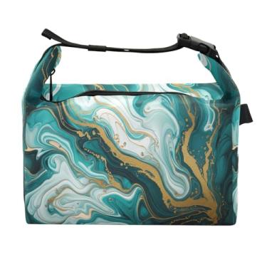 Imagem de STAYTOP Linda lancheira de mármore azul dourado com fivela de alça, lancheira isolada para meninos e meninas, lancheira térmica para trabalho escolar