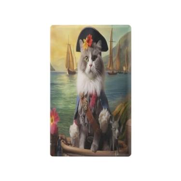 Imagem de Wassud Gato pirata (4) placa de cobertura de interruptor de luz, 1 capa de tomada em branco placa de parede decorativa decoração de casa sala de estar quarto