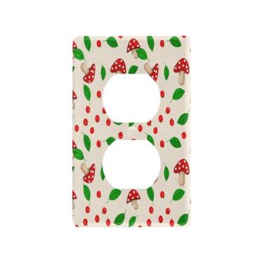 Imagem de Wassud Placa de cobertura para interruptor de luz, capa decorativa de cogumelos e folhas, placa de parede para tomadas elétricas duplex 12 x 7 cm