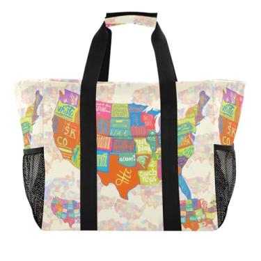 Imagem de Kigai Sacolas de compras reutilizáveis, mapa do mundo colorido, grande, sacola de compras resistente à água, bolsa de piscina dobrável para roupas, sapatos e piqueniques