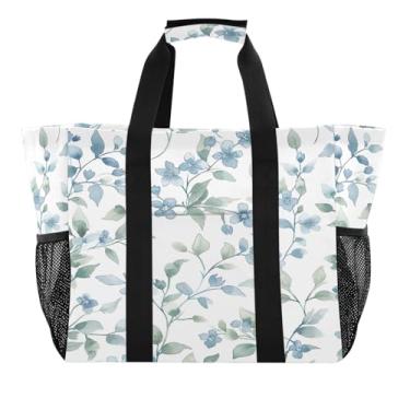 Imagem de Wassud Sacolas de compras reutilizáveis de videiras florais em aquarela grande bolsa organizadora de lona impermeável para praia, piquenique, lavanderia, viagem
