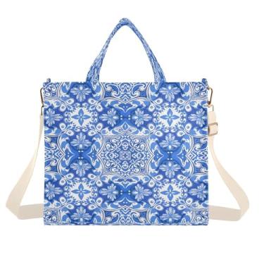 Imagem de CEBUGI Bolsa feminina floral azul branca com alça de ombro ajustável para trabalho e viagem na faculdade, P, A05, Small