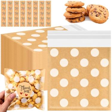 Imagem de Fuyoooo Sacos autoadesivos para biscoitos, sacos de guloseimas de celofane de bolinhas de plástico pequeno com adesivos de agradecimento para presente de festa, pastelaria, biscoitos, doces (14 x 14