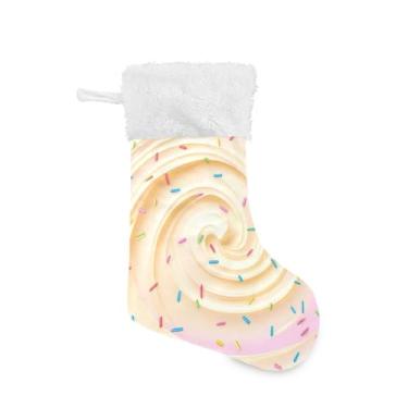 Imagem de Wassud Meia de Natal fofa com punho branco, redemoinho bege cremoso, 45,7 cm, grande, para decoração de lareira e cornija, pacote com 2