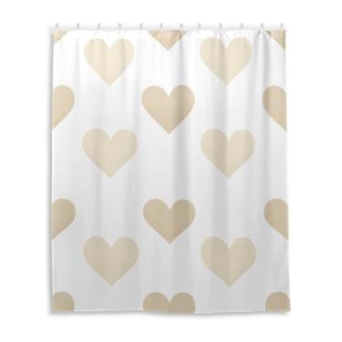 Imagem de Wassud Cortinas de chuveiro com corações dourados para banheiro à prova d'água conjunto de cortina de chuveiro com 12 ganchos 152 x 182 cm