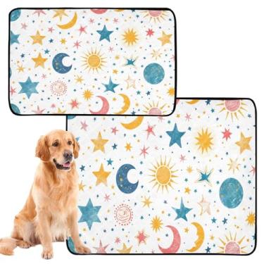 Imagem de CEBUGI Almofadas de xixi laváveis para cães, pacote com 2, almofadas impermeáveis para filhotes de cachorro, antiderrapante, à prova de vazamento, para cercadinho, cama, estrelas, lua