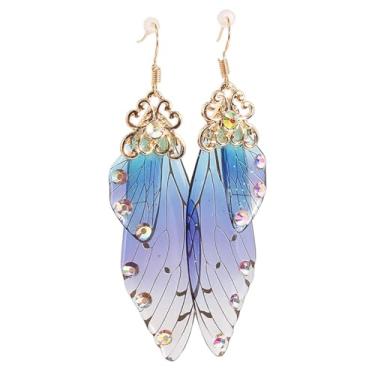Imagem de Brincos de asa de borboleta para mulheres, folha de ouro, strass, asa de libélula, pingente de gota, joia de fada, Medium, Acrílico Metal, Sem pedra preciosa
