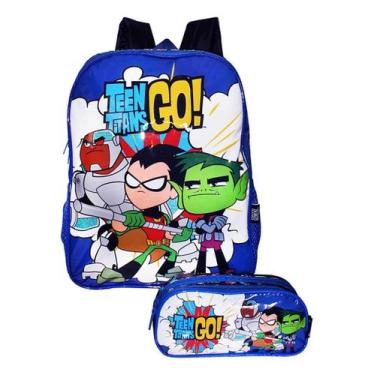 Imagem de Kit Mochila Jovens Titans Escolar Estojo Meninos Gran Costas - Luxcel