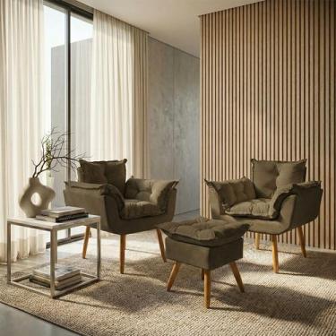 Imagem de Kit 2 Poltronas Decorativa Com Puff de Brinde Para Sala Recepção Manic