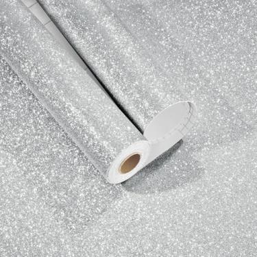 Imagem de EPPKILY Papel de parede com glitter prata descasque e cole papel de contato com glitter autoadesivo removível papel de parede prateado com glitter para armários gavetas quarto paredes bancadas
