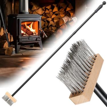 Imagem de Escova de lareira cabo longo 150 cm – Cerdas de ferro resistentes, cabeça quadrada, alça ajustável de aço inoxidável com aderência antiderrapante, para lareira, chaminé, fogueira e fogão a lenha, uso
