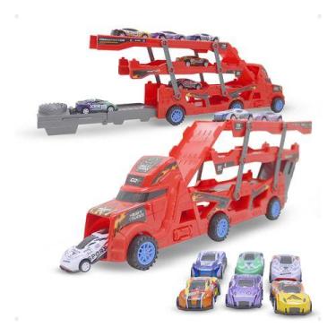 Imagem de Caminhão cegonha com 6 carrinhos de metal com fricção - PUBLIC HEROES