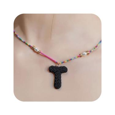 Imagem de ZShireeyBlackey Colar de contas coloridas com inicial para mulheres, colar de letras de bolhas personalizado com miçangas para meninas, gargantilhas boêmias, joias e presentes, Resina, Sem Pedra