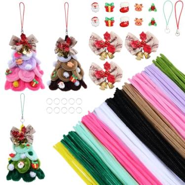 Imagem de SUNNYCLUE 180 peças de limpadores de cachimbo de Natal, artesanato com hastes de chenille tutorial em vídeo, Papai Noel, caixa de presente, cabochão de rena para projetos de arte faça-você-mesmo