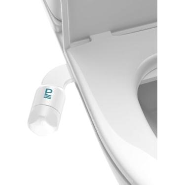 Imagem de Acessório de bidê ultrafino para vaso sanitário - bocal duplo com pressão de água fria ajustável para lavagem frontal/traseira e autolimpeza, bidês higiênicos para banheiros existentes, branco