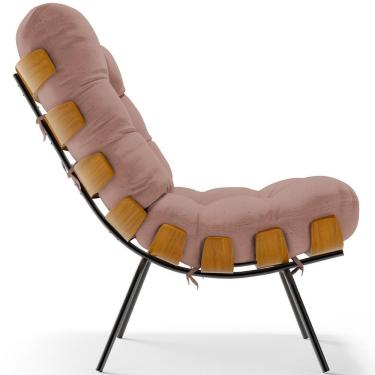 Imagem de Poltrona Decorativa Sala De Estar Costela L02 Linho Rosê - Lyam Decor