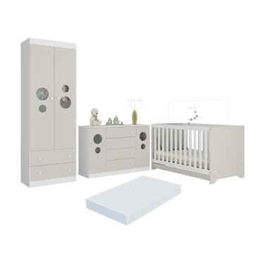 Imagem de Quarto De Bebê Completo Berço Americano 3 Em 1 Colchão Pirulito Multimóveis MP4641 Branco-off White