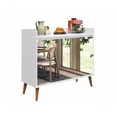 Imagem de Buffet Aparador Retrô Com Espelho Clássico 2 Portas Branco Gloss - Moveisaqui