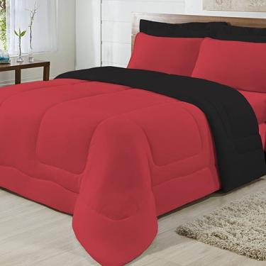 Imagem de Edredom Dupla Face 100% Algodão Malha Queen Gran Moratta 01 Peça - Vermelho/ Preto