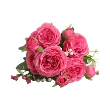 Imagem de Pequeno Buquê De Flores Artificiais De Seda Branca Rosa E Peônia Para 