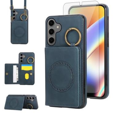 Imagem de Capa carteira compatível com Samsung Galaxy S25 FE 5G e protetor de tela, alça de ombro transversal, fivela anel, suporte para cartão, suporte magnético para carro, capa para celular para S 25 EF