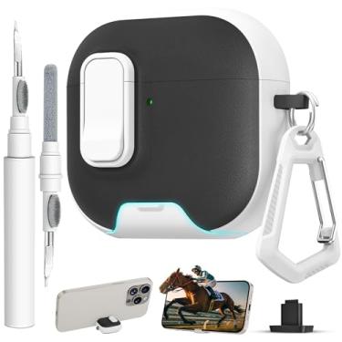 Imagem de Capa protetora para AirPods 4 com trava, textura de couro TPU, durabilidade, antiperda e à prova de choque, acessórios de capa protetora com kit de limpeza em chaveiro para Apple AirPods 4 geração