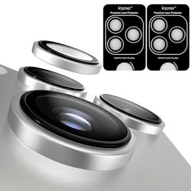Imagem de KISMER Protetor de lente de câmera para iPhone 17 Pro, liga de alumínio, proteção de tela de vidro temperado, pacote com 2, prata